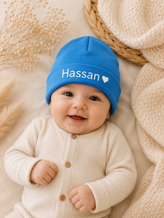 Babymutsje blauw met naam