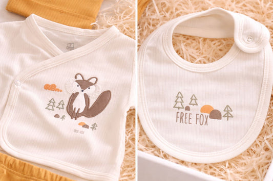 Blijeitje - Luxe Baby Cadeau Set - Kraamcadeau Unisex - Complete Baby Gift Box met Romper, Mutsje, Krabwantjes, Broekje & Knuffel - Neutraal Vos Design - Blij Eitje