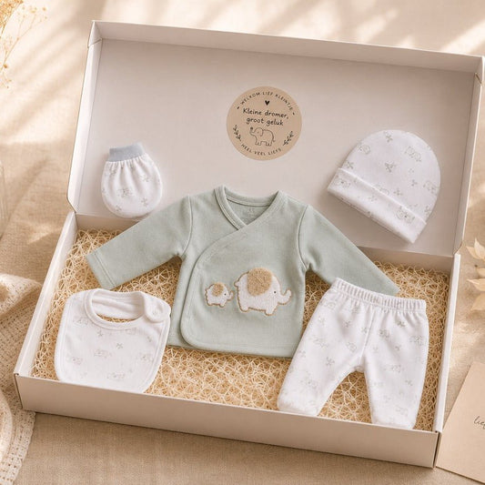Baby Giftset 5-delig Olifantje Mint – Kraamcadeau Jongen of Meisje 0-3 Maanden - Blij Eitje