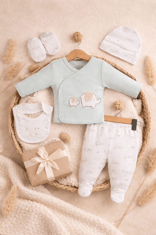 Baby Giftset 5-delig Olifantje Mint – Kraamcadeau Jongen of Meisje 0-3 Maanden - Blij Eitje