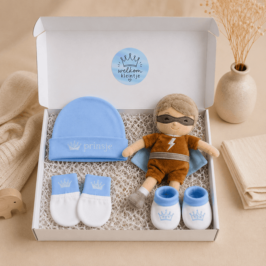 Blijeitje Prinsje - Kraamcadeau & Babyshower Cadeau - Baby Cadeauset met Knuffel - 100% Katoen - 0-3 Maande - Blij Eitje