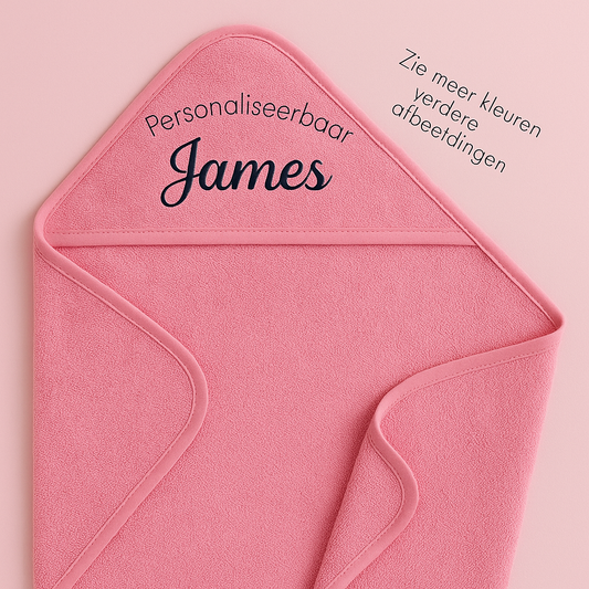 Babyroze gepersonaliseerde baby handdoek met capuchon en naam James geborduurd