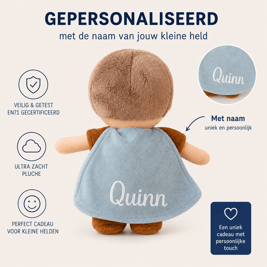 Jollein - Knuffel Superhero - Dave - gepersonaliseerd met naam - Superheld - 32cm - Blij Eitje