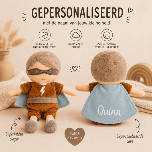 Jollein - Knuffel Superhero - Dave - gepersonaliseerd met naam - Superheld - 32cm - Blij Eitje