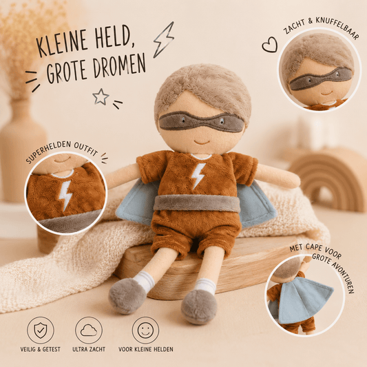 Jollein - Kraamcadeau jongen – Superheld Knuffel & Babymutsje Cadeauset | Babyshower Cadeau | Onvergetelijke Avonturen - Blij Eitje