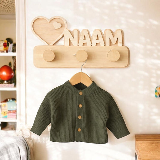 Kapstok hout kinderkamer - Hout- Hartjes - Wandkapstok kinderkamer met naam - Blij Eitje