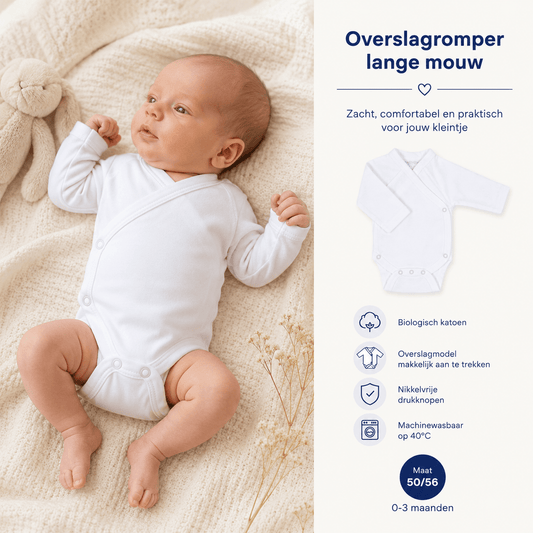 Witte Overslag Rompers Baby – 2 Pack – Biologisch Katoen – Lange Mouw – 0 Tot 3 Maanden - Blij Eitje