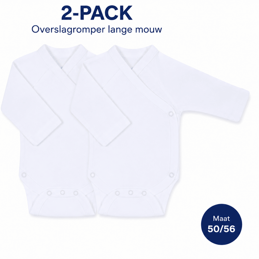Witte Overslag Rompers Baby – 2 Pack – Biologisch Katoen – Lange Mouw – 0 Tot 3 Maanden - Blij Eitje